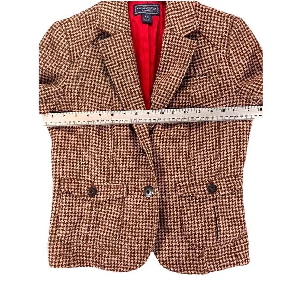 American Eagle VTG Wool Blend Tailored‎ Houndstooth Blazer Size M Dark Academia - Picture 14 of 16